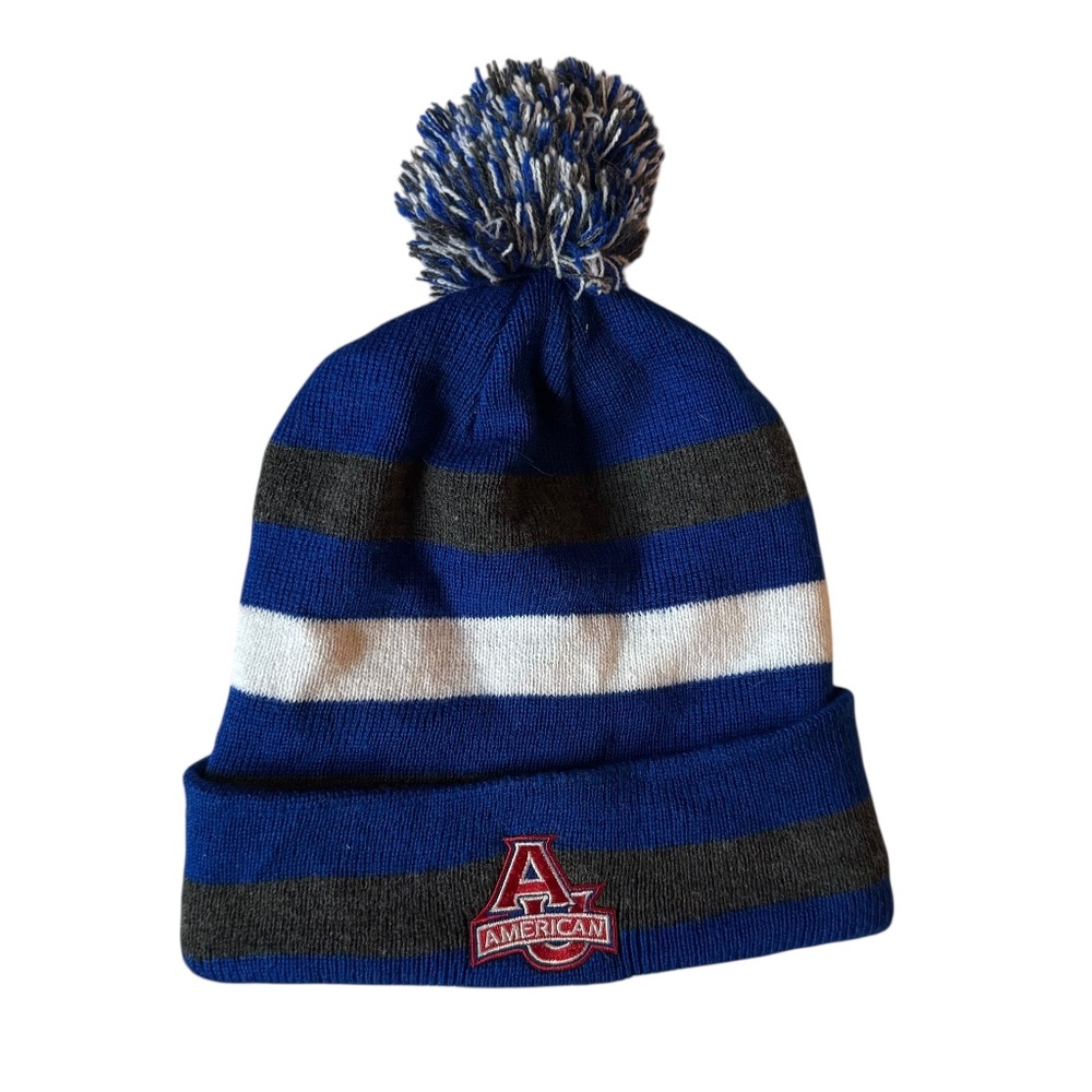 American University Striped Pom Beanie – OSFM by Logofit